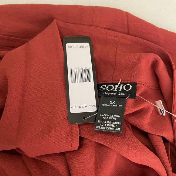 Soho Sweater Women's 2X Red Open Cardigan Solid Career Ruffle 3/4 Sleeve NWT - Picture 10 of 10